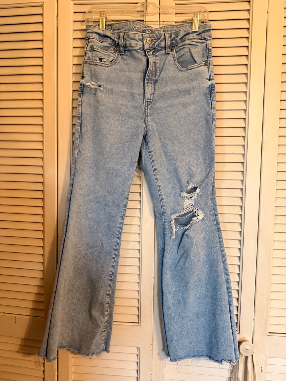 American Eagle Outfitters Light Blue Distressed Flare Jeans